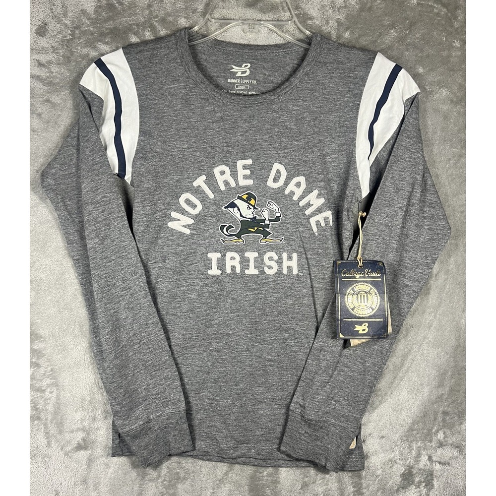 Banner supply Notre Dame SZ S Tshirt Tee College Slate Grey SlimLong Sleeve Logo